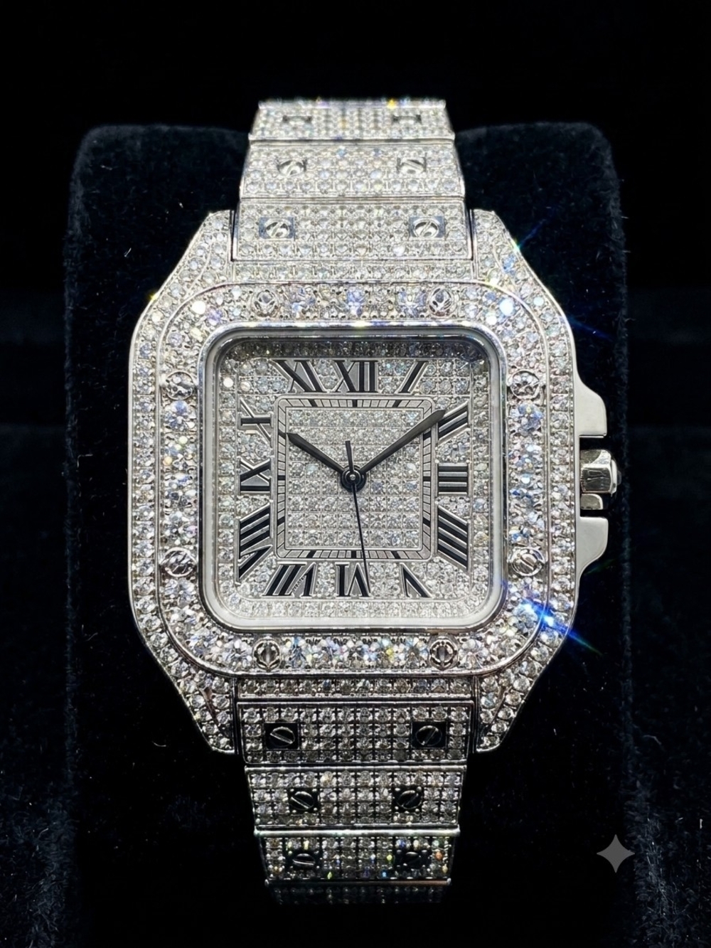 Luxury Pavé Silver Men's Watch - Beautiful Cysrals-Encrusted Bracelet